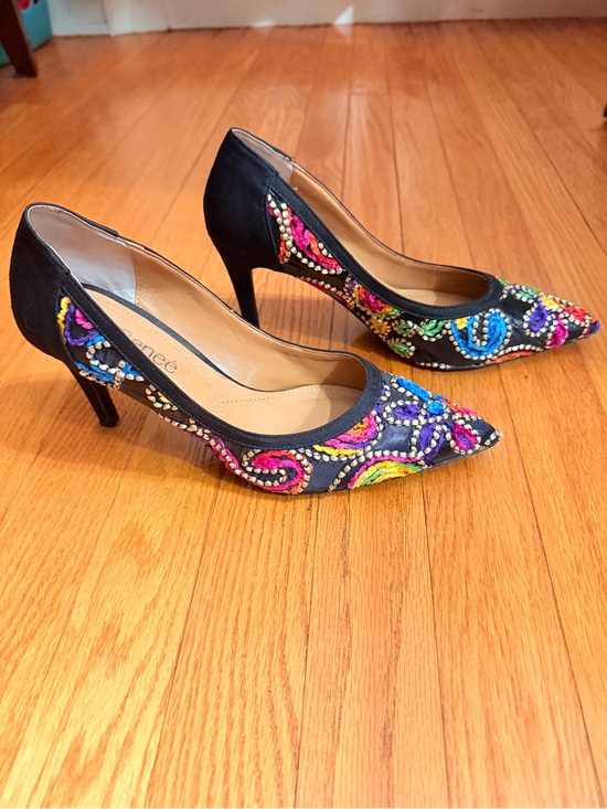 J.Renee Shoes - J.Renee Black Pointed-Toe Heels with Multicolor Beaded Swirls